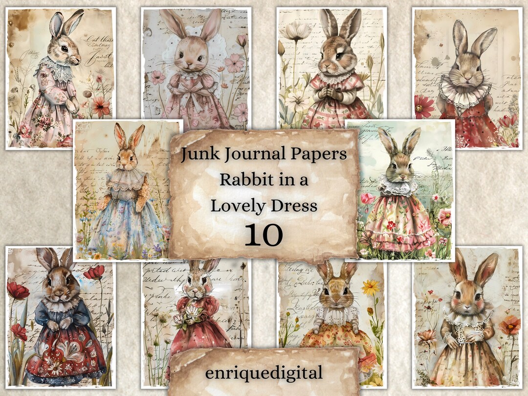 Easter Bunnies Junk Journal Kit, Digital Download, Vintage Easter ...