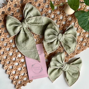 Sage Green Cotton Baby Bow: White Stripes, Fall Fable