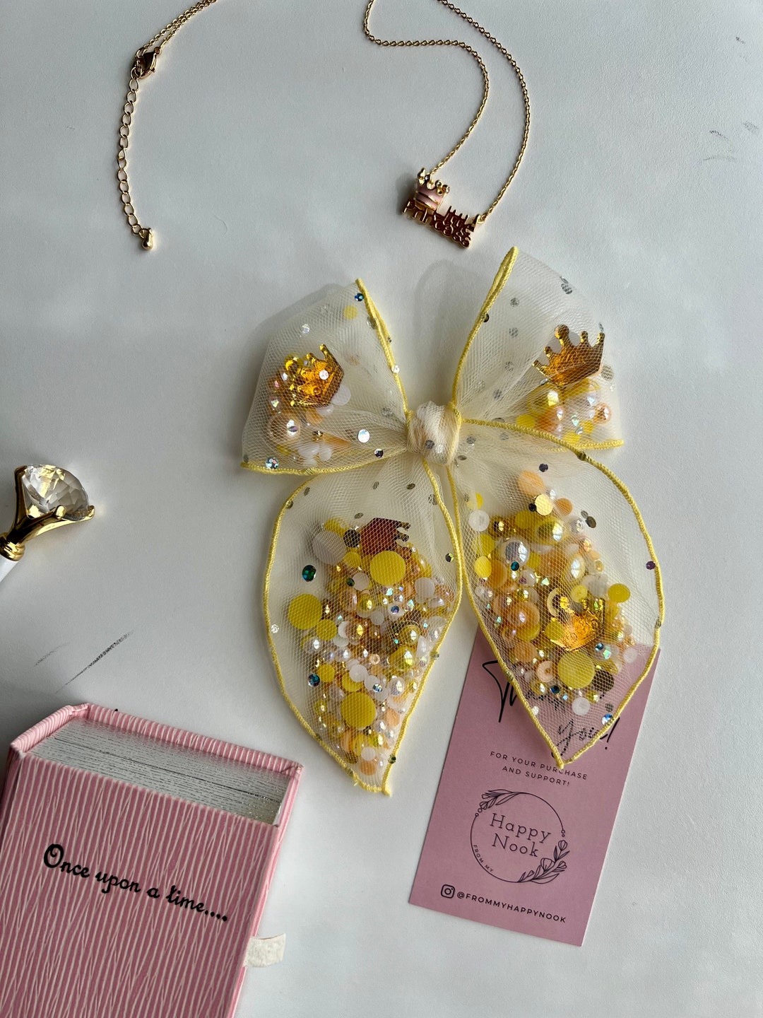 Princess Shaker Bow, Belle Shaker Bow, Princess Bell Hair Bow, Disney