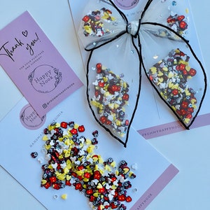 Disney Inspired Shaker Bow, Red, Black and Yellow Shaker Bow, Mouse Shaker Bow, Disney Shaker Bow, Enchanted Shaker Bow, Sparkle Shaker Bow