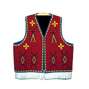 Native American Powwow Regalia Handmade Red Beaded Vest PBV146