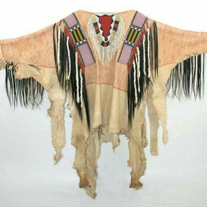 Old Native Style Buffalo Hide Powwow Regalia Handmade Beaded War Shirt PWS828