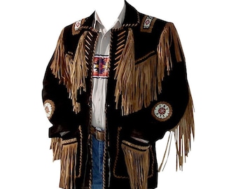 90s Black Suede Fringe Leather Jacket Zip-up Western