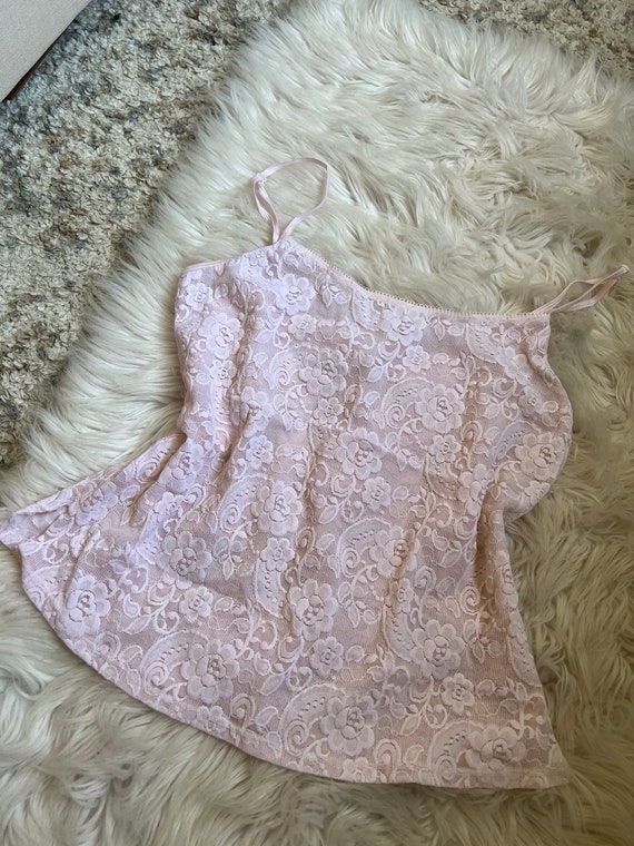 Vintage pink floral lacy tank