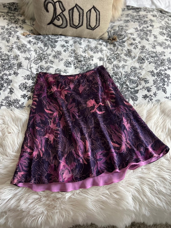 Y2k Ann Taylor purple floral skirt
