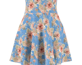 EroCosta Light Blue Floral Women's Skater Skirt (AOP)