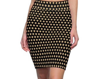 EroCosta Flower, Black Women's Pencil Skirt (AOP)