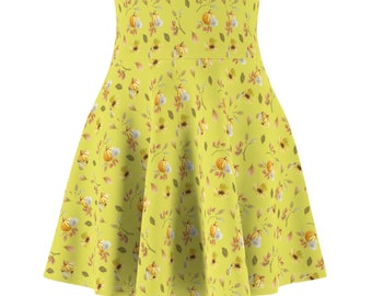 EroCosta Greenish yellow Floral Women's Skater Skirt (AOP)