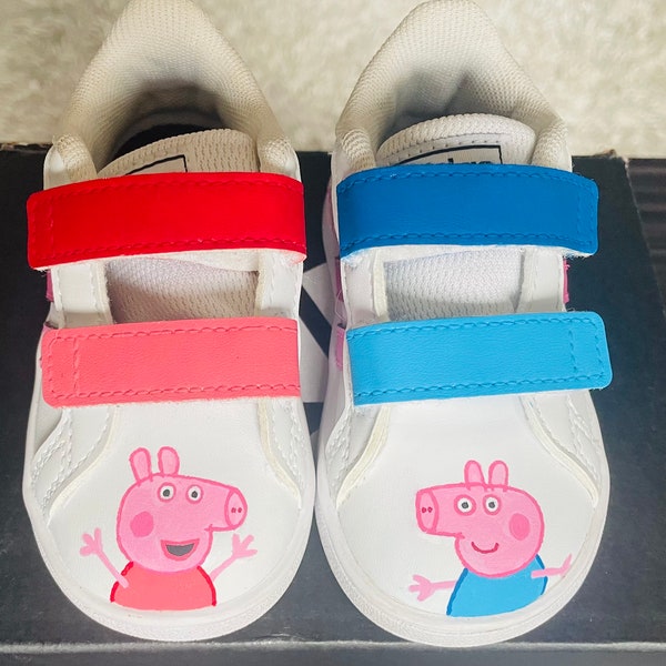 Hand-Painted Peppa Pig Adidas Children’s Shoes Size 5K