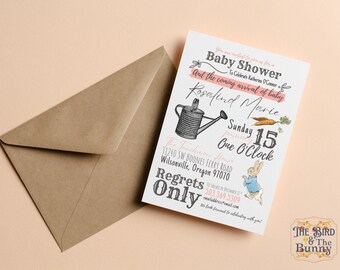 Peter Rabbit Custom Printable Baby Shower Invitation - Pink