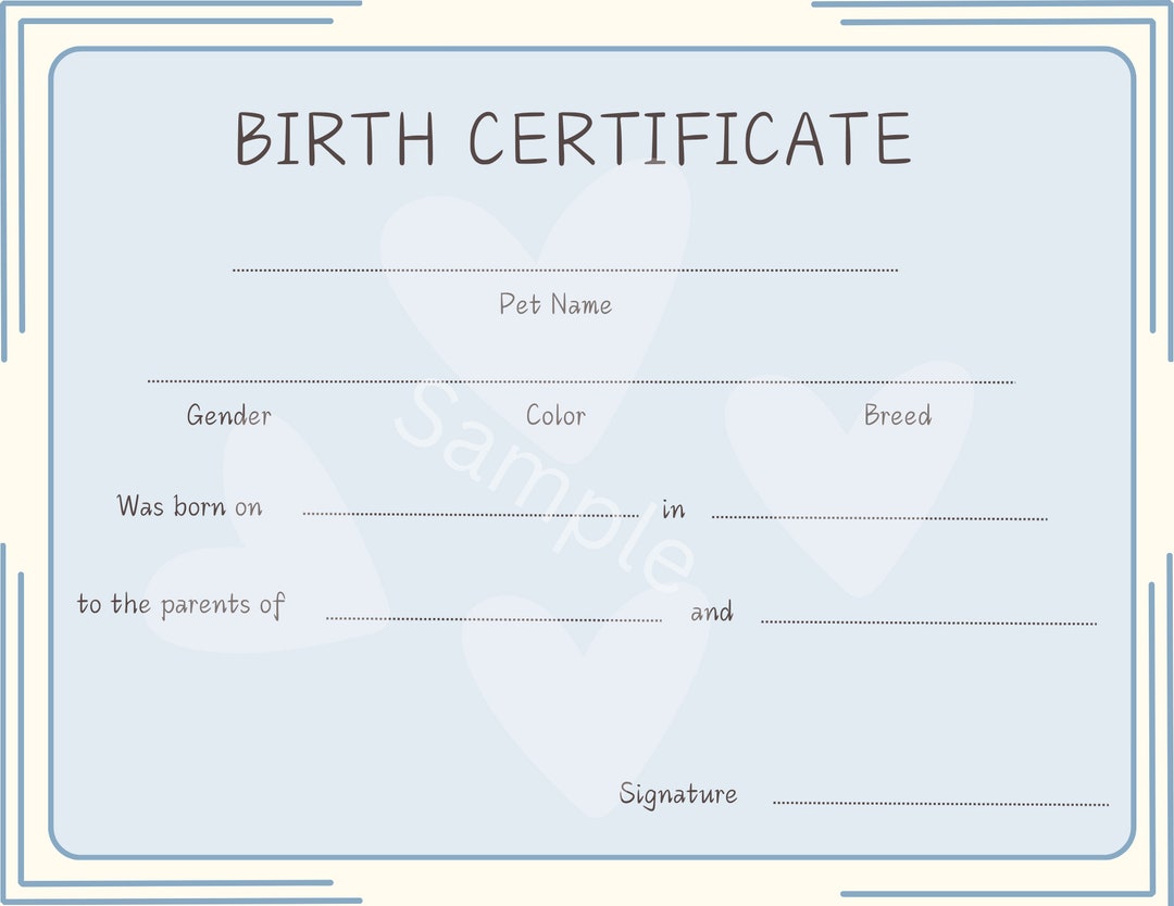 Pet Birth Certificate - Etsy