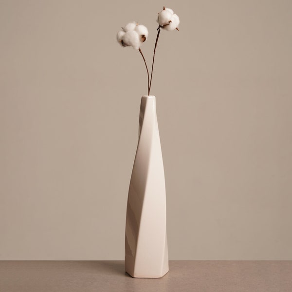 Handgemaakte hoge witte keramische vaas · Nautische woondecoratie voor woonkamer · Inwijdingsfeestcadeau · Vaas voor gedroogde bloemen · Moederdagcadeau