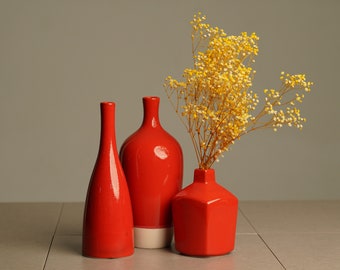 Handmade Red Ceramic Vase Set· Housewarming Gift ∙ Decorative Artisan Vase ∙ Unique Home Accents · Gift for Wife