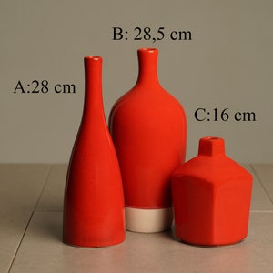Red Ceramic Vase Set Housewarming Gift Decorative Artisan Vase Unique Home Accents Vase for Dried Flowers image 10