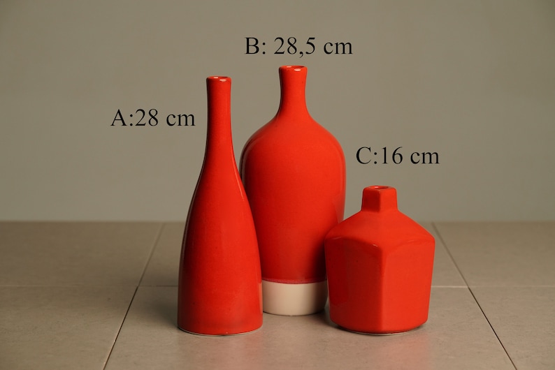 Red Ceramic Vase Set Housewarming Gift Decorative Artisan Vase Unique Home Accents Vase for Dried Flowers image 10