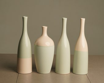 Handmade Green Beige Ceramic Vases · Nautical Home Decor Living Room · Housewarming Gift · Vase for Dried Flowers · Mothers Day Gift