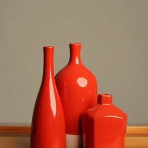Red Ceramic Vase Set Housewarming Gift Decorative Artisan Vase Unique Home Accents Vase for Dried Flowers image 8