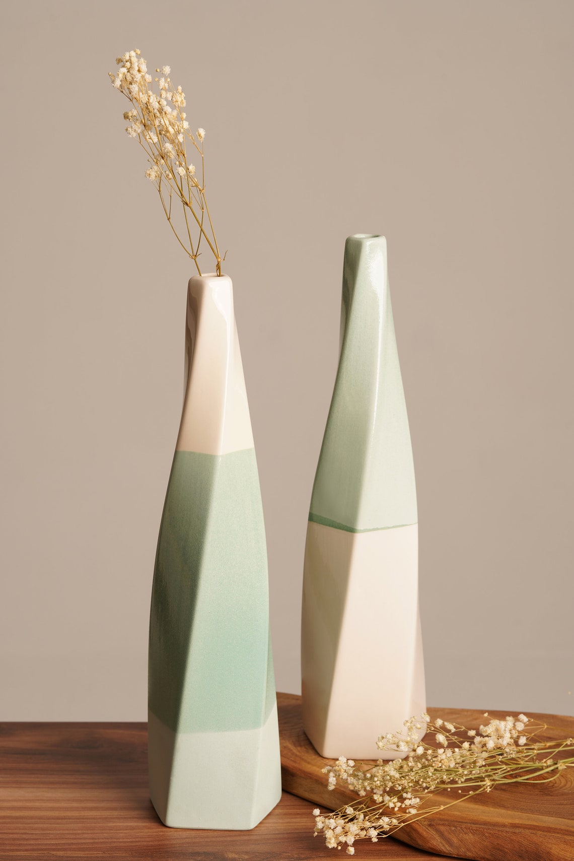 Handmade Green Ceramic Vase Set Modern Home Decor for Living Room Housewarming Gift Vase for ...
