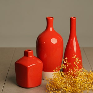 Red Ceramic Vase Set Housewarming Gift Decorative Artisan Vase Unique Home Accents Vase for Dried Flowers image 3