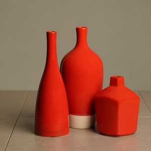 Red Ceramic Vase Set Housewarming Gift Decorative Artisan Vase Unique Home Accents Vase for Dried Flowers image 4