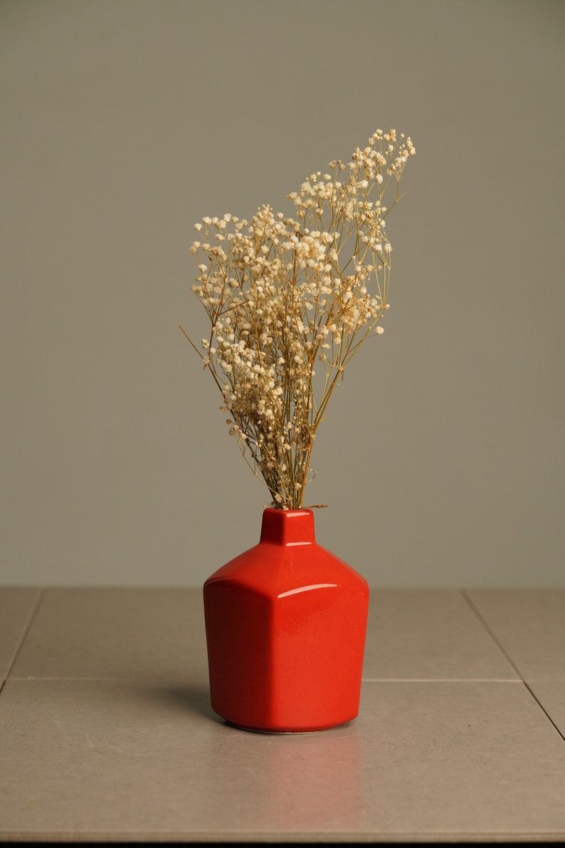 Red Ceramic Vase Set Housewarming Gift Decorative Artisan Vase Unique Home Accents Vase for Dried Flowers image 5