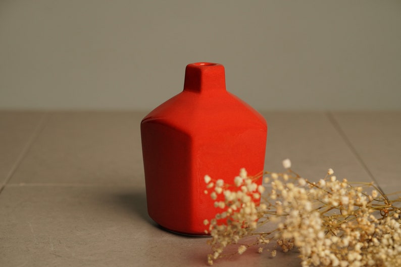 Red Ceramic Vase Set Housewarming Gift Decorative Artisan Vase Unique Home Accents Vase for Dried Flowers image 6