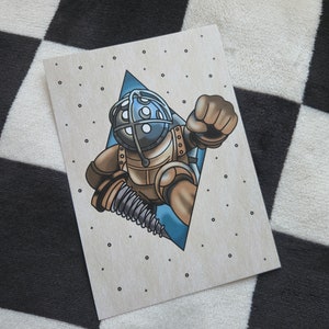Bioshock Big Daddy A5 tattoo flash print - gaming gamer fanart handdrawn gift
