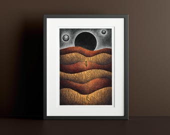 Dune Hand-Drawn Art Print: Sci-Fi Limited Edition Giclée on Archival Paper