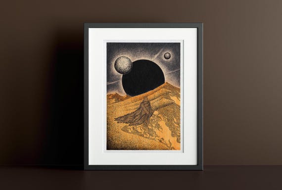 Dune Hand-Drawn Art Print: Sci-Fi Limited Edition Giclée on Archival Paper