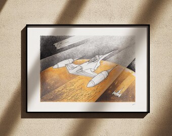Naboo Starfighters Hand-Drawn Art Print: Sci-Fi Limited Edition Giclée on Archival Paper