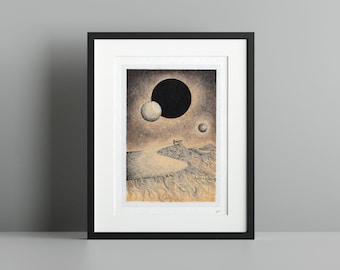 Dune Hand-Drawn Art Print: Sci-Fi Limited Edition Giclée on Archival Paper