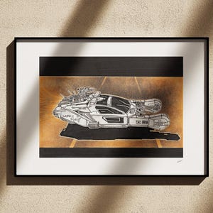 Sci-Fi Fliegende Polizei Fahrzeug, Bleistift & Tusche Zeichnung von L. Ullrich | Limitierter Fine Art Giclée-Druck auf Archival Paper