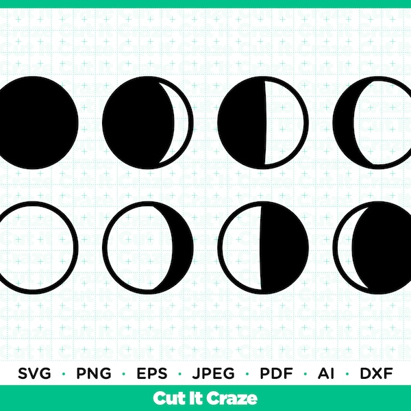 Emoji moon phases / SVG Cut File for Cricut, Clipart, t-shirt, Silhouette, digital, Lunar cycle, Crescent moon, Waxing, New moon, Full moon