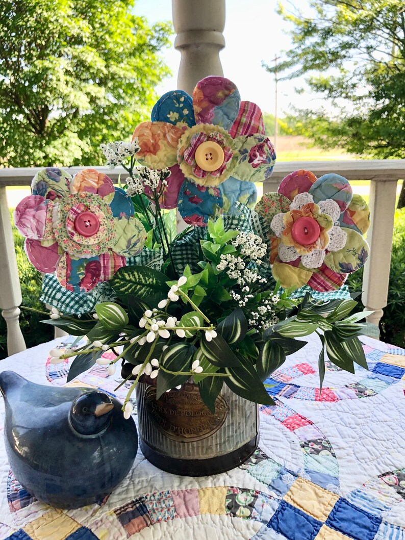 Repurposed Quilt Petal Flowers Farmhouse Shabby Chic Country Charm