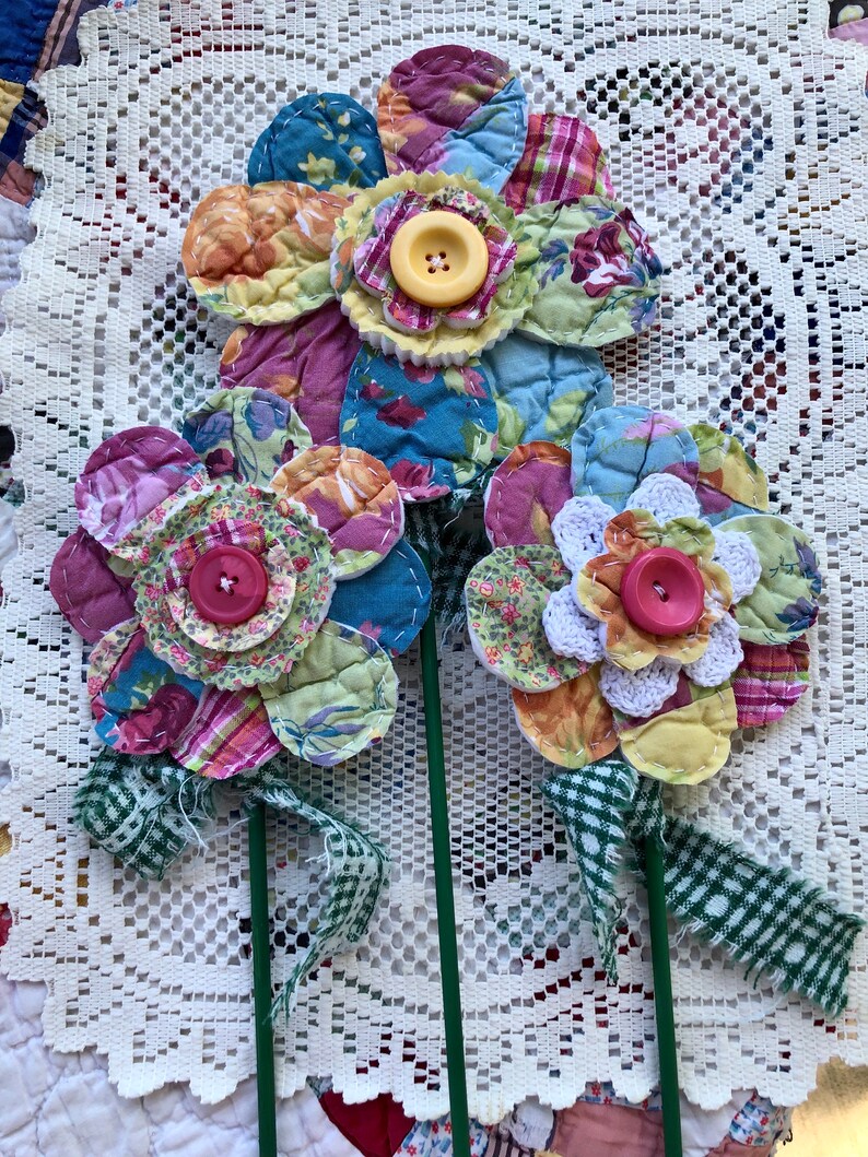 Repurposed Quilt Petal Flowers Farmhouse Shabby Chic Country Charm
