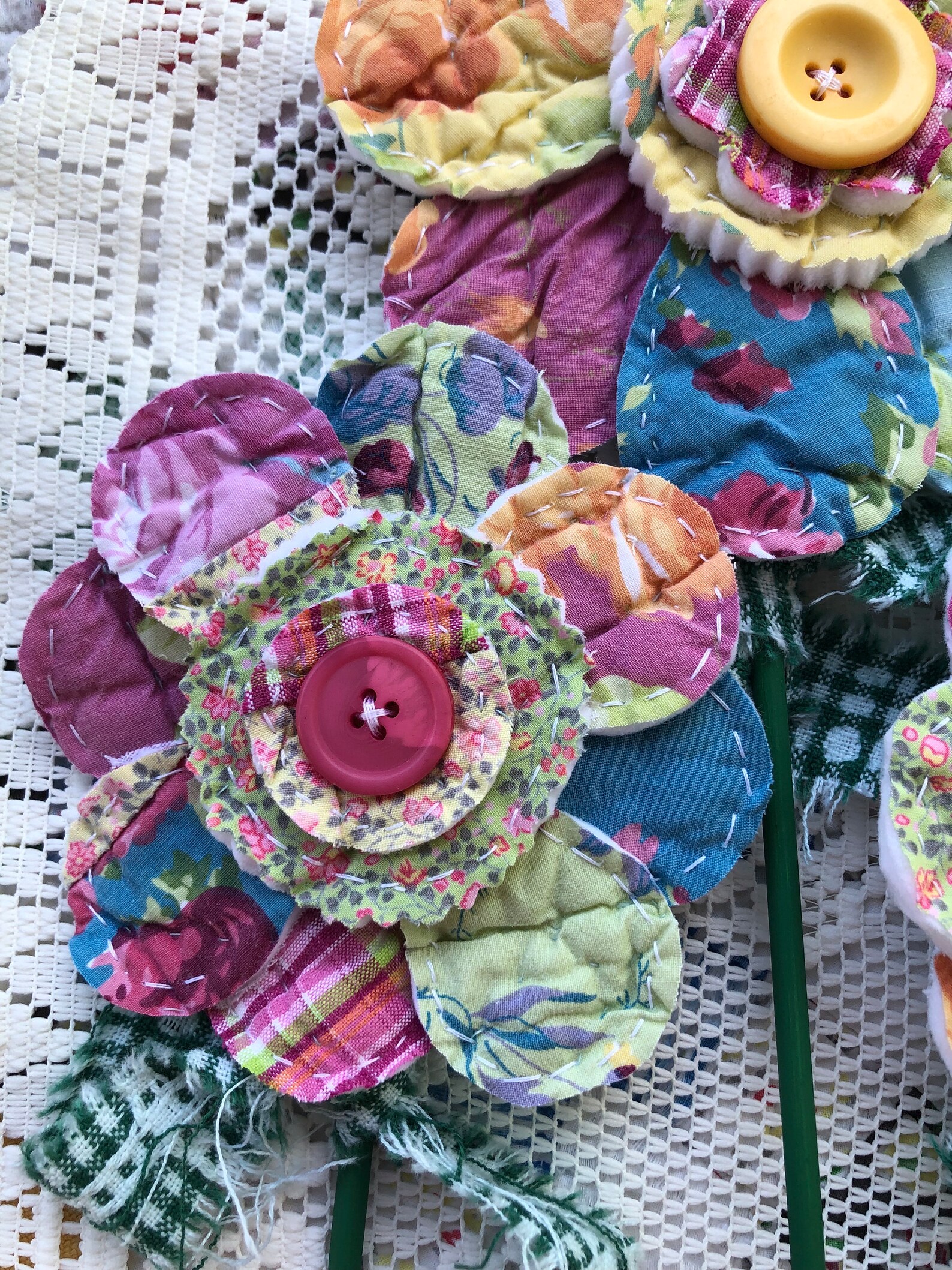 Repurposed Quilt Petal Flowers Farmhouse Shabby Chic Country Charm