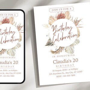 Boho Birthday Party Invitation, First Birthday Party Invite, Muted Tones Boho Birthday Invite, Bohemian Birthday Invite Template