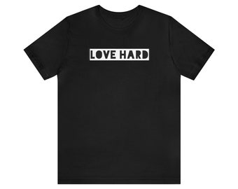 Love Hard Short Sleeve Tee, Casual Trending wears, gift for him, gift for her, heart tee, wardrobe essentials