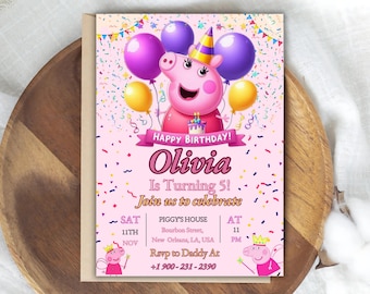 Peppa Pig Birthday Invitation | Editable Canva Template | 5th Birthday Girl Invite | Digital Download, Printable Party Instant Access