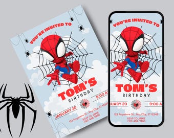 Modello modificabile per invito di compleanno di Spiderman, invito stampabile per festa di compleanno, biglietto di Spiderman, biglietto di invito per compleanno di bambini
