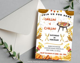 BBQ Invitation, Grilling' and Chillin' Editable Template, Digital Download, Cookout Party, Backyard Birthday Invite (Instant Download)