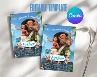 Moana Birthday Invitation, Disney Editable Template, Digital Download, Moana & Maui Party Invite, Girl's Ocean is Calling