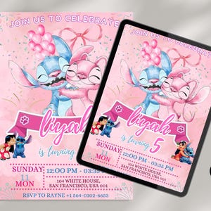 Stitch and Angel Birthday Invitation: Editable & Printable Template – Beautiful Invitation for Your Little One's Birthday, Editable in Canva