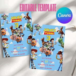 Kids Editable Toy Story Birthday Invitation Template, Printable Birthday Party Invitations, Digital Kids Party Invite Template Bday Card