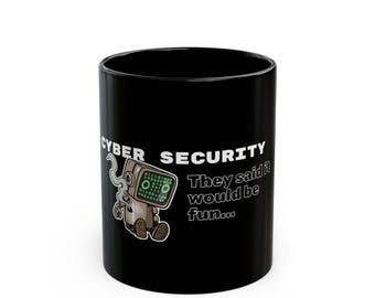 Mug robot de cybersécurité noir, tasse à café amusante, cadeau pour geek