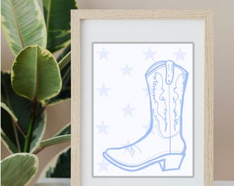 Blue Cowgirl Boot Wall Decor | Custom Lyric Print | Printable Country Art | Digital Download Print | Dorm