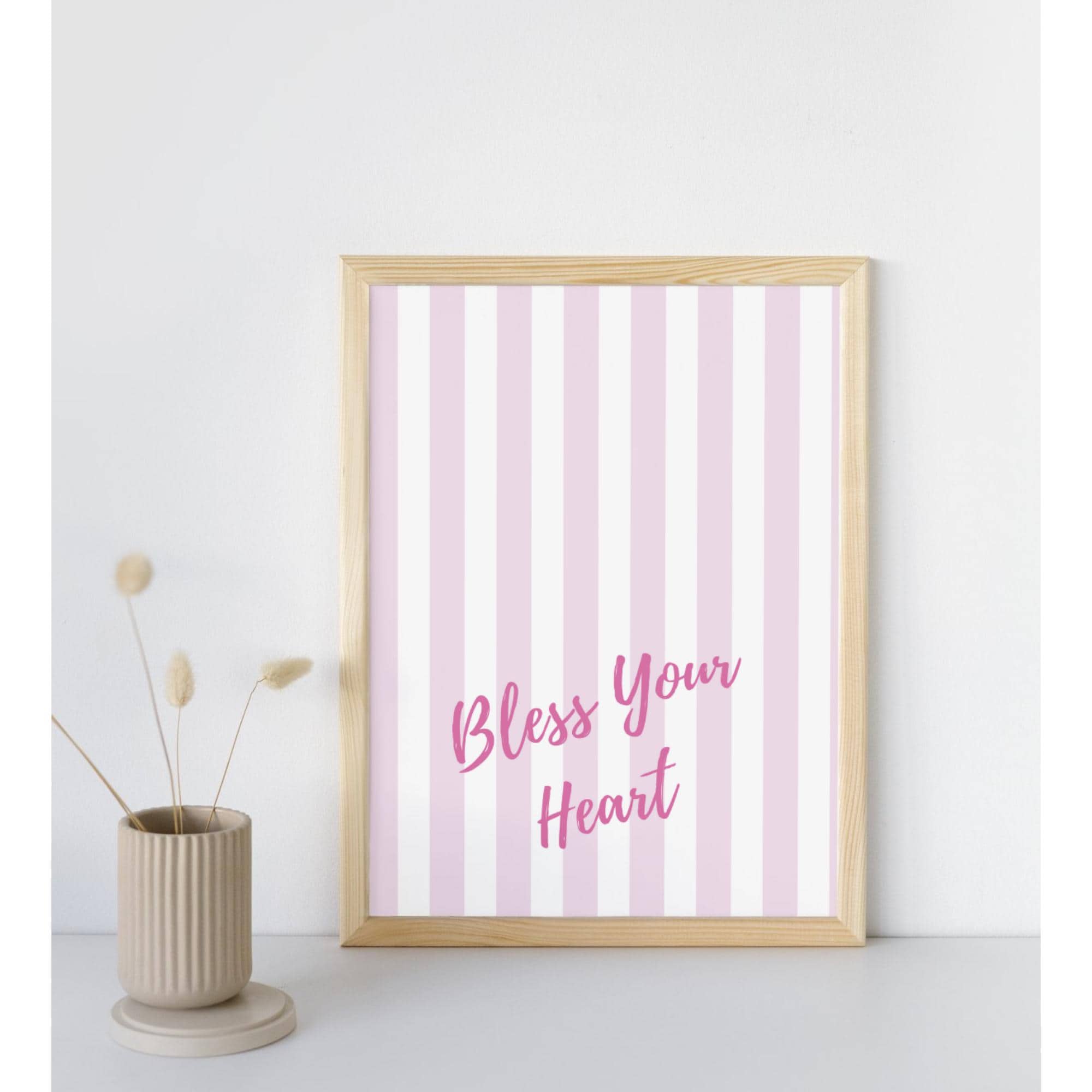 Bless Your Heart Art | Pink Stripe Southern Charm Wall Decor