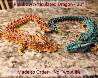 Custom 3D Printed Articulated Dragon: Glow-in-the-Dark Rainbow Fidget Toy