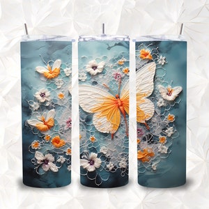 Butterlfy Tumbler Design 3D Butterfly Lace Tumbler Wrap 20 oz Skinny Flower Lace Sublimation Design Straight Tapered