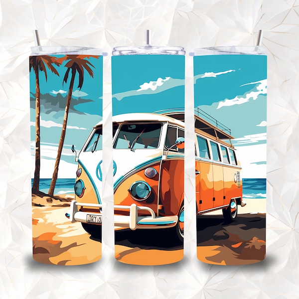 VW Van Tumbler wrap png, Splittie Volkswagen Tumbler Sublimation Design, 20 oz Skinny Retro Hippie Van Design, Tapered